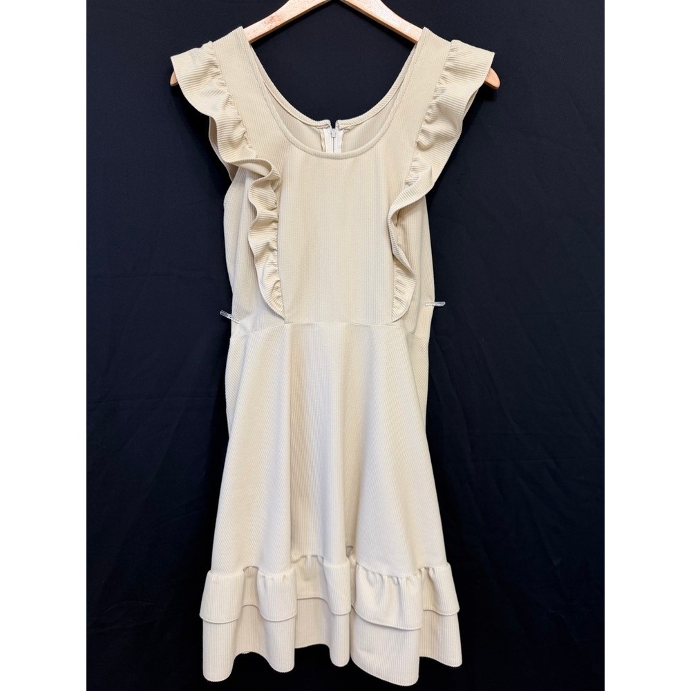 Vintage 70s Ruffle Fit & Flare Mini Dress Cream Small / Vintage Size 11